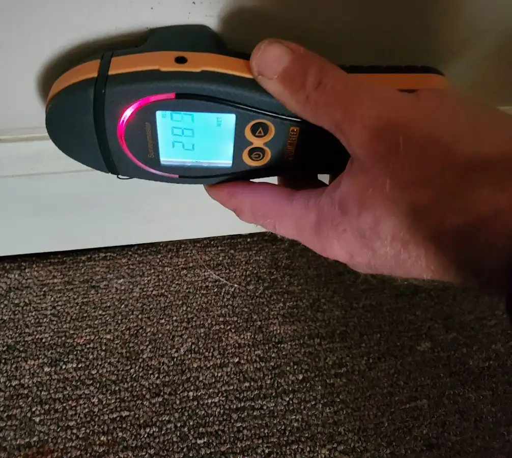 Moisture detection at baseboard during Sewage Cleanup & Sanitation in Bernards